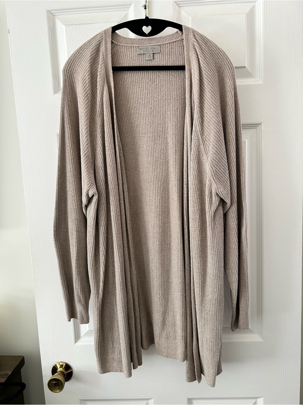 Barefoot Dreams Taupe Open-Front Ribbed Cardigan